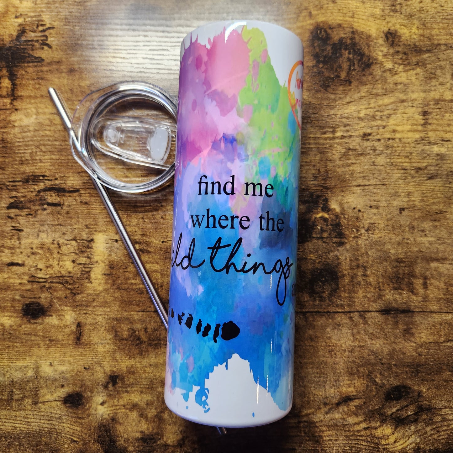 Snow Leopard Find me Quote Rainbow Watercolor Tumbler (Made to Order)