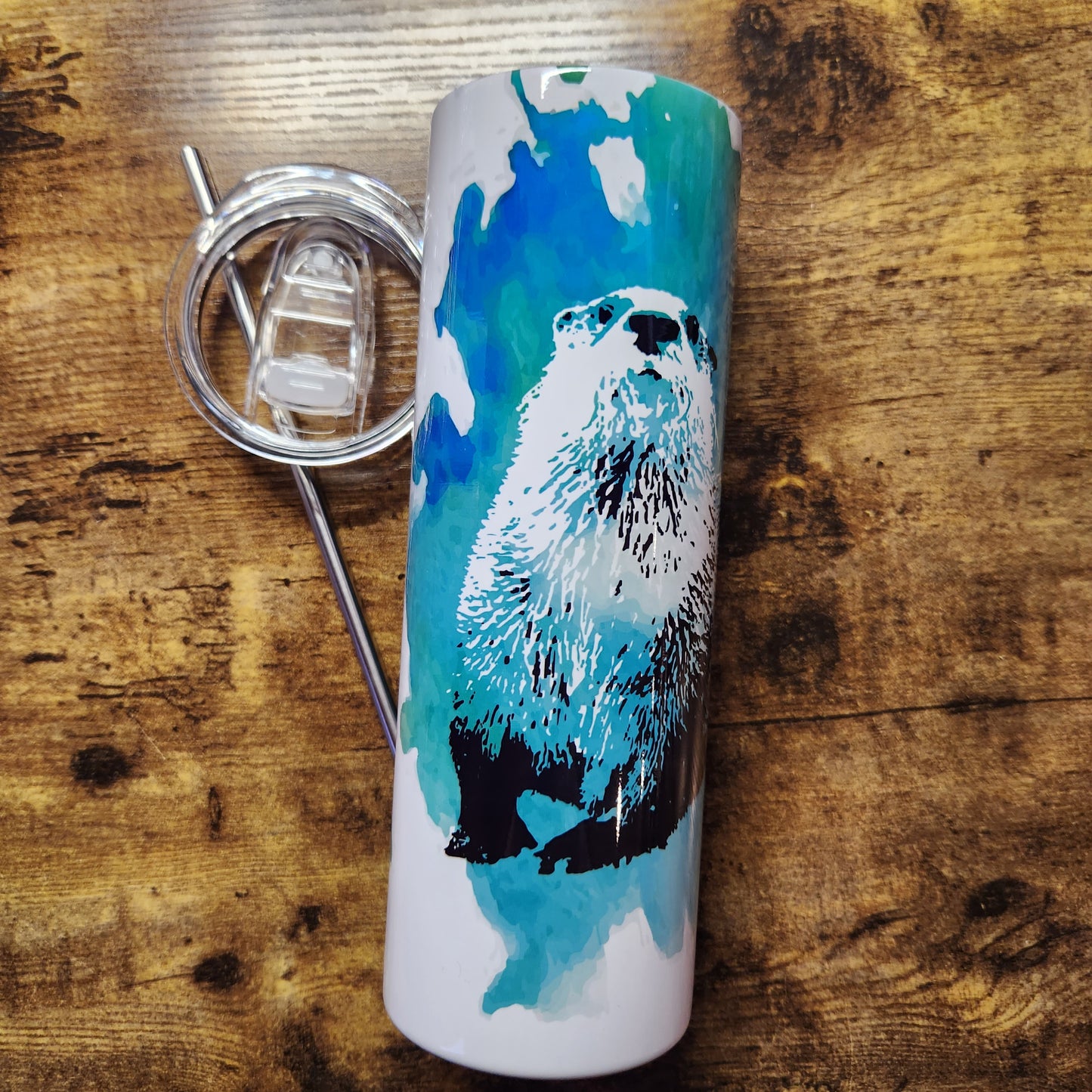 Otter Green Blue Watercolor Tumbler (Made to Order)