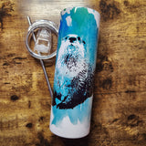 Otter Green Blue Watercolor Tumbler (Made to Order)