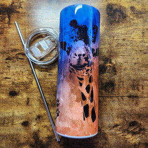 Nombre/Dicho PERSONALIZADO - Cara de jirafa - Vaso naranja azul (hecho a pedido)