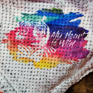 Tiger my heart is wild rainbow Background - Textured Plush Blanket - Shadow Grey (Made to Order)
