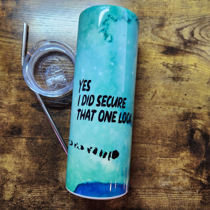 Snow Leopard - I did secure that one lock - Blue Watercolor Tumbler (Made to Order)