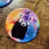 Red Panda Rainbow Watercolor Ornament (Made to Order)