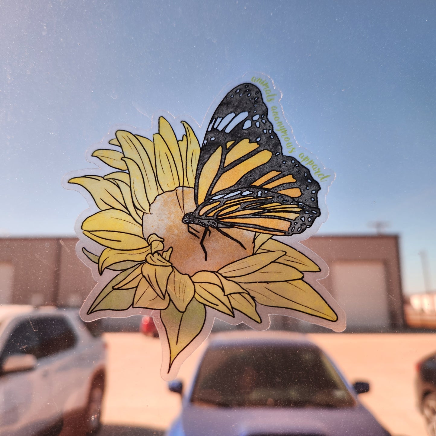 Mariposa Monarca con Dibujo de Girasol - Pegatina CLARA