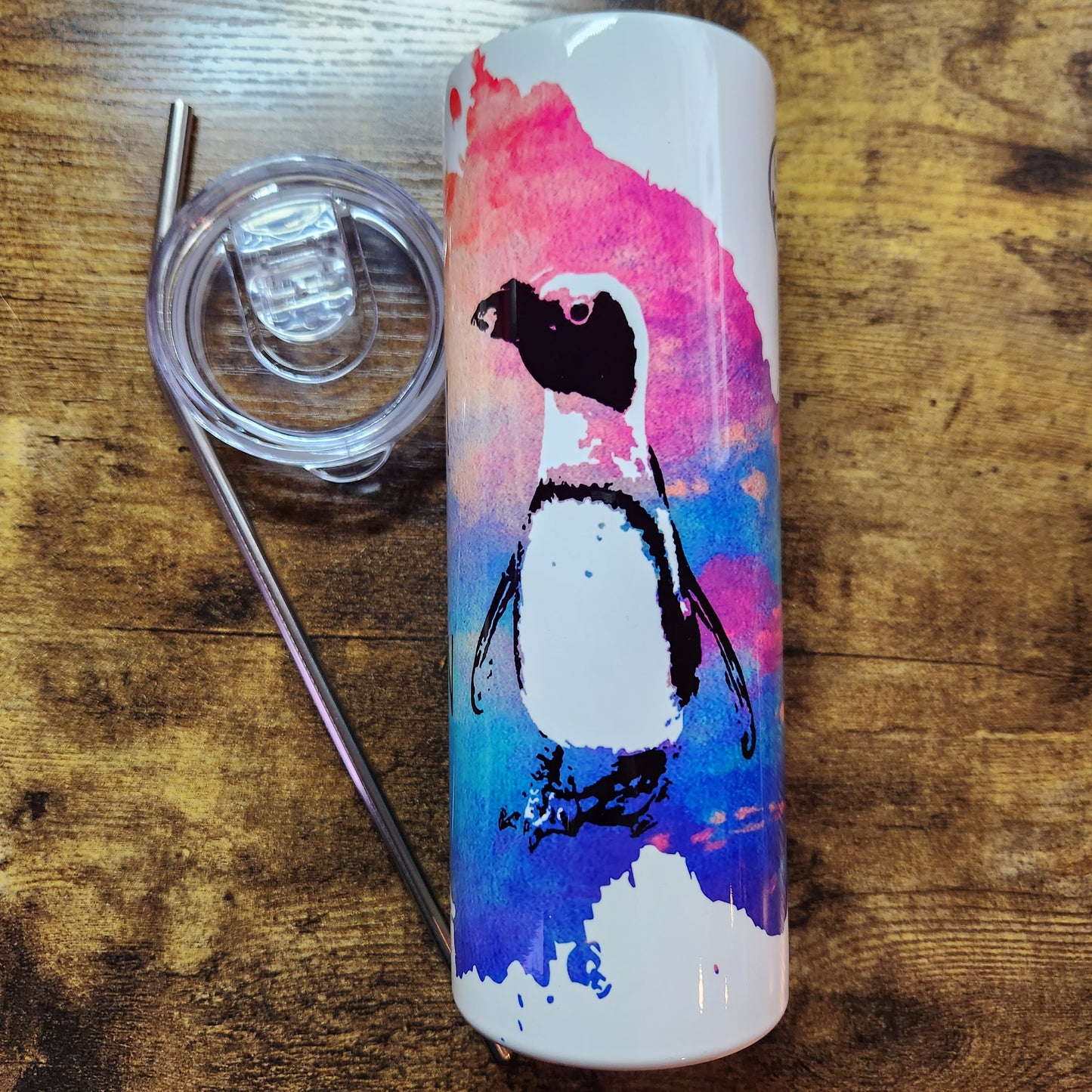 Penguin Keep Calm Waddle on Watercolor Tumbler (Made to Order)