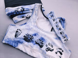Bear Paw Blue Watercolor and Black High Waisted Full Length Leggings