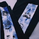 Bear Paw Blue Watercolor and Black High Waisted Full Length Leggings