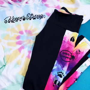 Capri Leggings - Black with Paws and Watercolor Background - Animals Anonymous Apparel