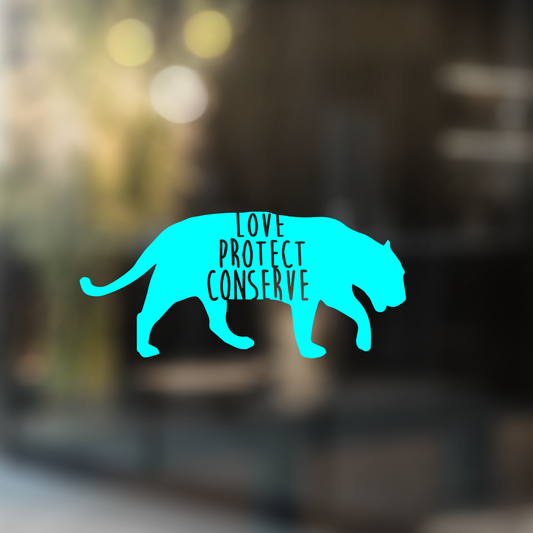 Jaguar - Love Protect Conserve - Calcomanía de vinilo (hecha a pedido)