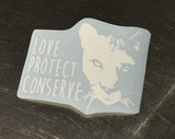 Cougar Face- Love Protect Conserve - Vinyl Decal - Animals Anonymous Apparel